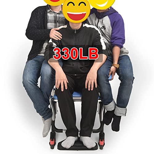 Shower Transport Chairs on Wheels 3 in 1 Folding Shower Wheelchair Bedside Commode with Pail Soft Cushion Backrest Locking Wheels with Large Commode for Seniors (blue)