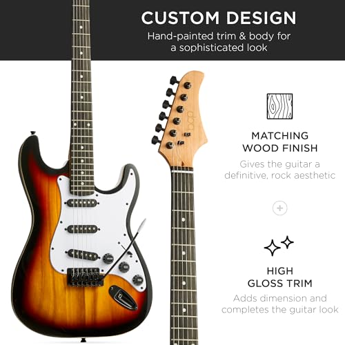 Best Choice Products 39in Full Size Beginner Electric Guitar Starter Kit w/Case, Strap, 10W Amp, Strings, Pick, Tremolo Bar - Natural