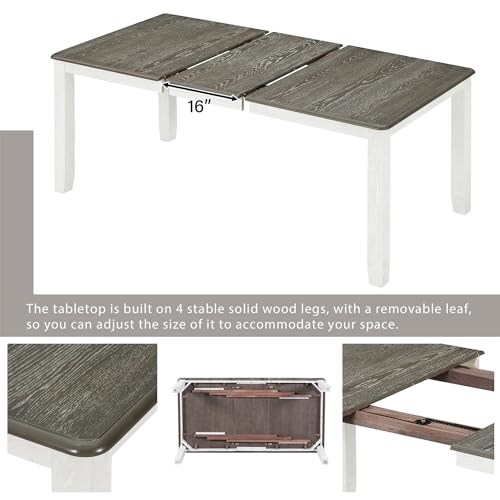 Harper & Bright Designs 7 Pieces Dining Table Set with 6 Upholstered Chairs and Extendable Tabletop, Solid Wood Kitchen Dining Room Table Set, Brown Tabletop + White