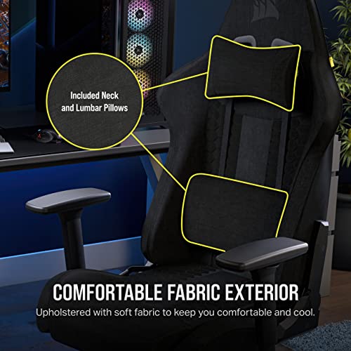 Corsair TC100 Relaxed Gaming Chair - Fabric - Racing-Inspired Design - Lumbar Pillow - Detachable Memory Foam Neck Pillow - Adjustable Seat Height - Adjustable Armrests - Gray and Black