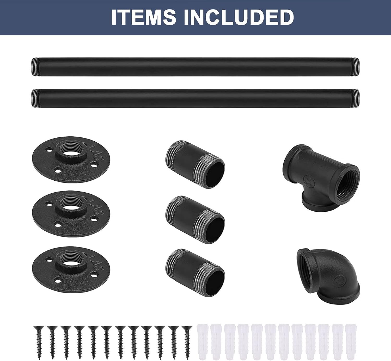 Seeutek Staircase Handrails 10FT Handrails for Indoor Stairs Stair Railing Hand Railings for Stairs Metal Railing Black Wrought Iron Pipe Handrail with Wall Mount Support