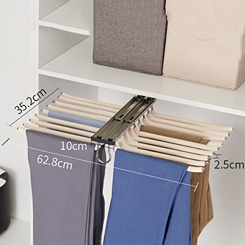 lhx Pull-Out Pant Rack Telescopic Wardrobe Hanging Pants Top Mount Double Row 18 Arm Steel Pull-Out Pant Rack Style Clothes Organizer Saves Space and Storage (Color : Black)