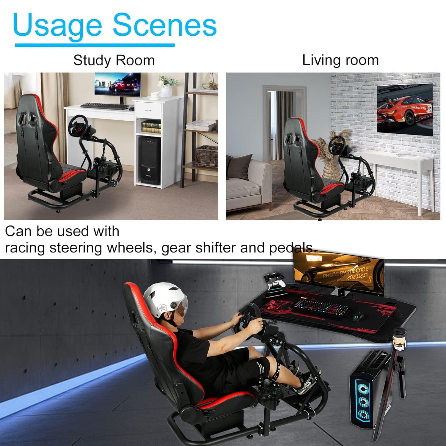Mokapit Racing Simulator Cockpit with Red Seat,50mm Large Round Tube & More Stable,Fit for Thrustmaster/Logitech/Fanatec G920 G923 G29,Professional,No Pedal,Wheel & Shifter