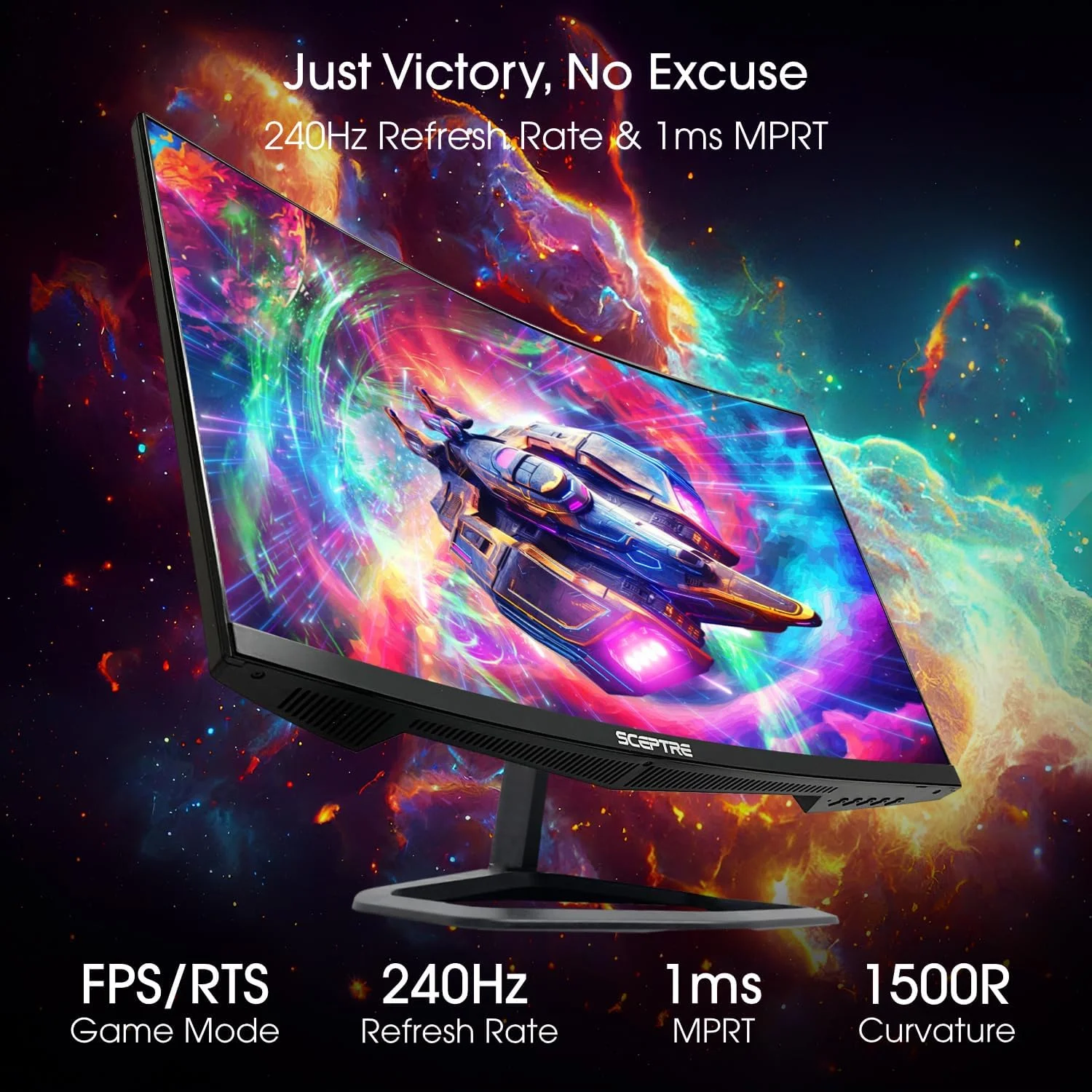 Sceptre Curved 24.5-inch Gaming Monitor up to 240Hz 1080p R1500 1ms DisplayPort x2 HDMI x2 Blue Light Shift Build-in Speakers, Machine Black 2023 (C255B-FWT240) - Radiant Selections