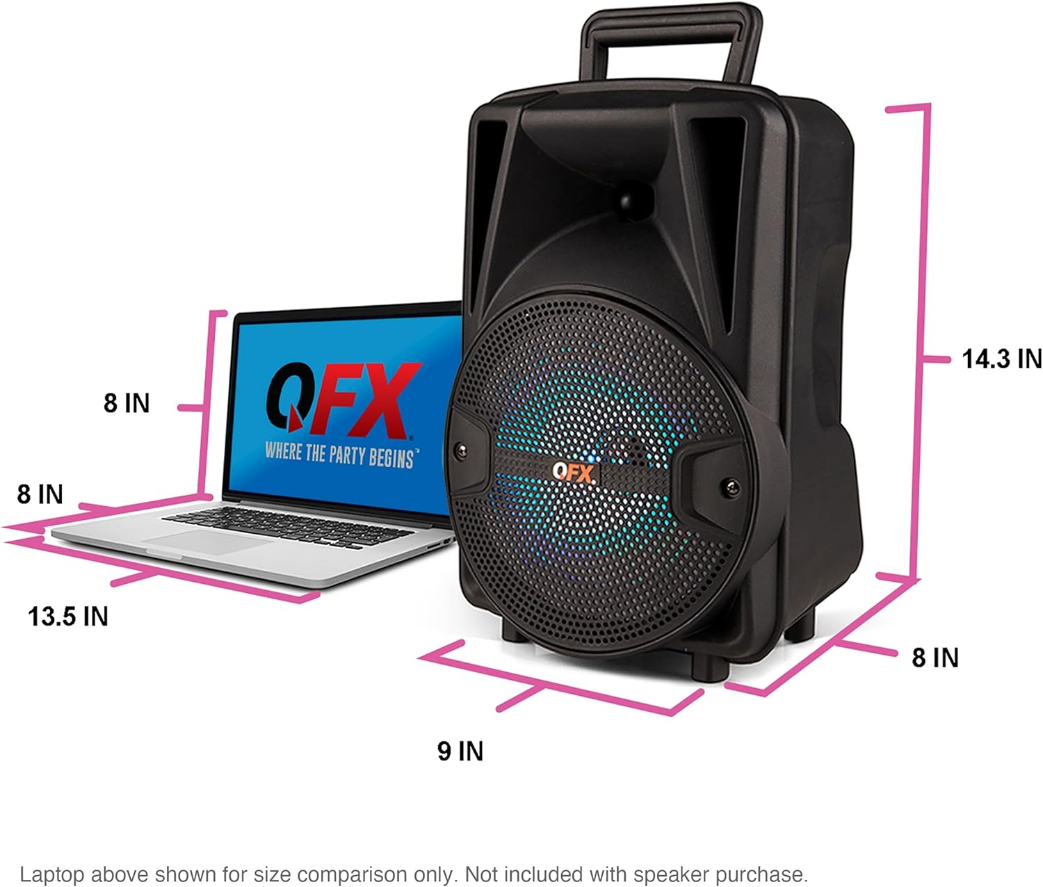 QFX PBX-800TWS 8-Inch TWS Bluetooth Stereo PA System with 2 8" Speakers, 2 Microphones, 2 Stands, and a Remote Control