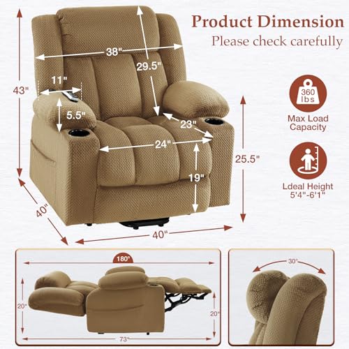 Power Lift Recliner Chair for Elderly - Triple Motor Lift Chairs - Infinite Position Adjust - Power Headrest - Heated & Massage - Lift Assist & 180° Lay Flat - Soft Plush Flannel (Grey)