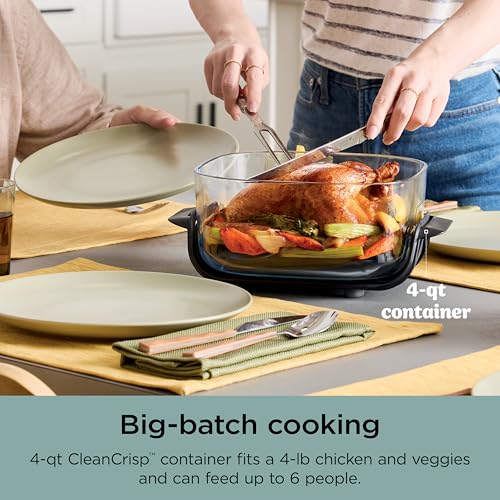 Ninja Crispi Air Fryer, Microwave, Freezer & Dishwasher Safe, Non Toxic Glass Portable Cooking System, 4 QT & 6 Cup Glass Containers with Storage Lids, Easy Meals, Air Fry, Bake, Green, FN101SG