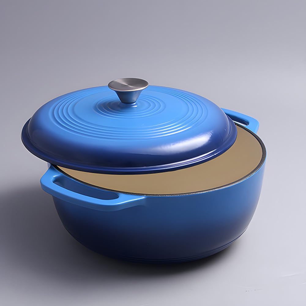 7.5 Quart Enamel Cast-Iron Round Dutch Oven, Family Style Heavy-Duty Pre-Seasoned Cookware for Home, Kitchen, Dining Room, Oven W/Lid, Dual Handles
