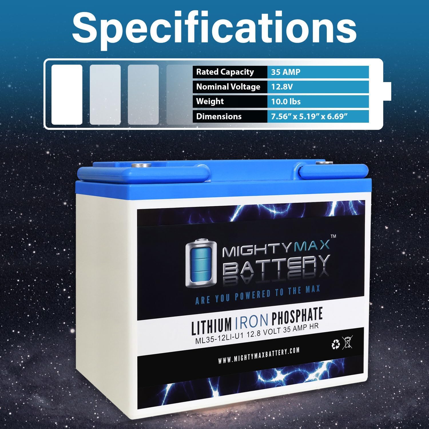 Mighty Max Battery 12V 35AH U1 Lithium Replacement Battery for Suntech Wheelchair Regent 3, 4