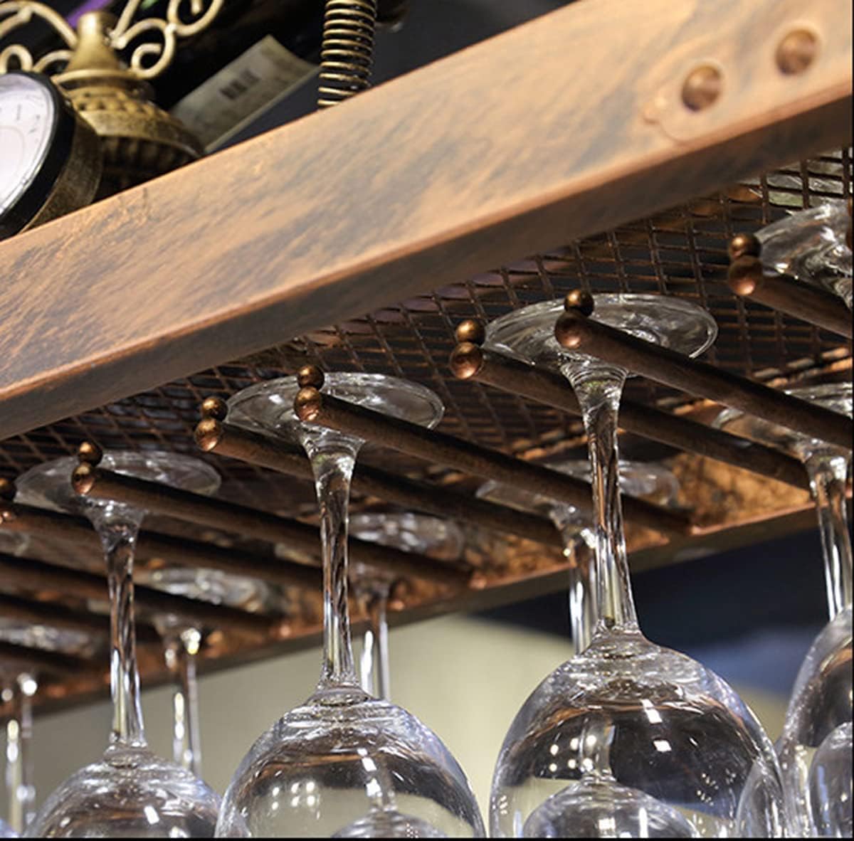 Hanging Wine Glass Rack, Industrial Vintage Metal Bar Wine Glass Hanging Rack,Coppery Wall-Mounted Wine Glass Rack Perfect for Bar Cafe Kitchen,Bronze,60x35cm The New Fashionable