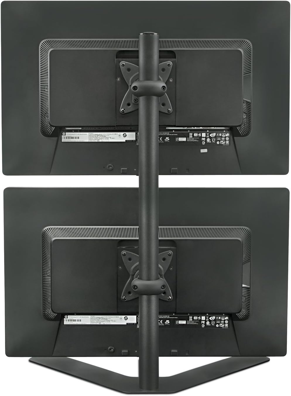 Mount-It! Dual Monitor Stand | Vertical Stack Free Standing Desk Mount | Adjustable Height for Computer Monitor Screens Up To 27 Inches, VESA 75x75 and 100x100, Black (MI-758)
