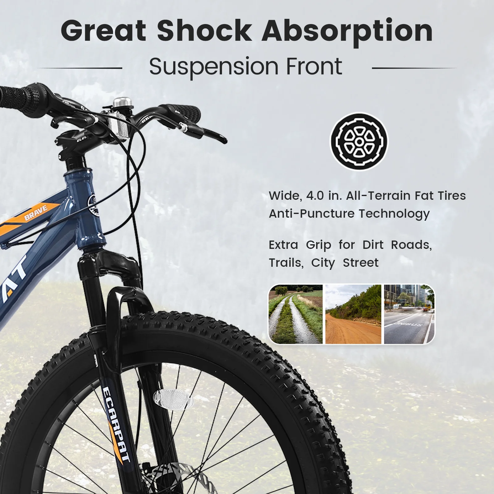 KEHOMY 24 Inch Fat Tire Bike Adult/Youth Full Shimano 7 Speeds Mountain Bike, Dual Disc Brake, High-Carbon Steel Frame, Front Suspension, Mountain Trail Bike, Urban Commuter City Bicycle