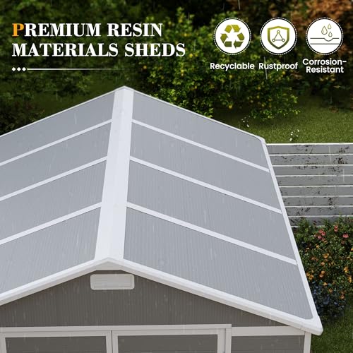 UDPATIO Outdoor Storage Shed 6 x 6 FT, Resin Garden Sheds with Floor Plastic Patio Outdoor Storage Shed with Lockable Door for Tool, Bike, Garbage Gray White