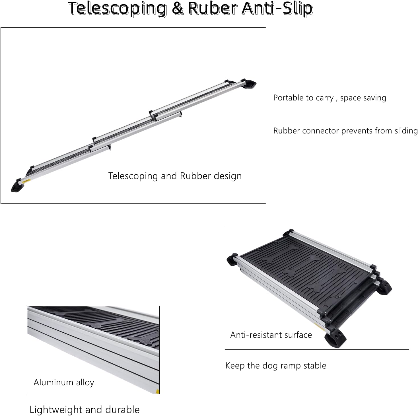 Dog Ramp, 64"x16" Lightweight Pet Ramp, Collapsed Portable Car Ramps for Small, Medium, Large Dogs, Holds up to 185lbs, Available for Bed, Car, Truck, SUV, Anti-Resistant with Rubber Feet