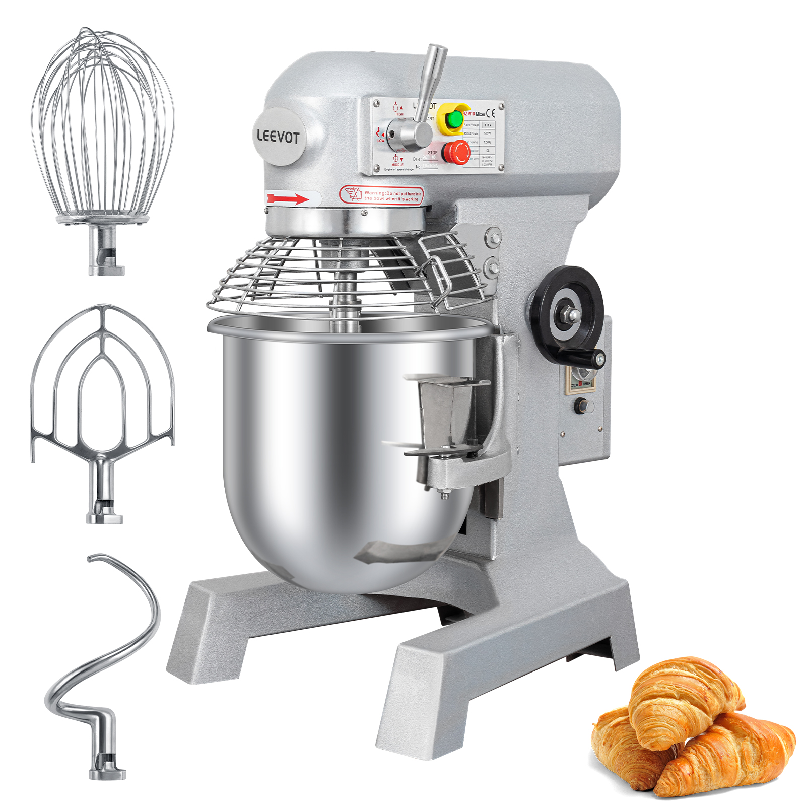 LEEVOT Commercial Stand Mixer 3-Speed Dough Mixer Commercial Food Mixer 10qt 500W