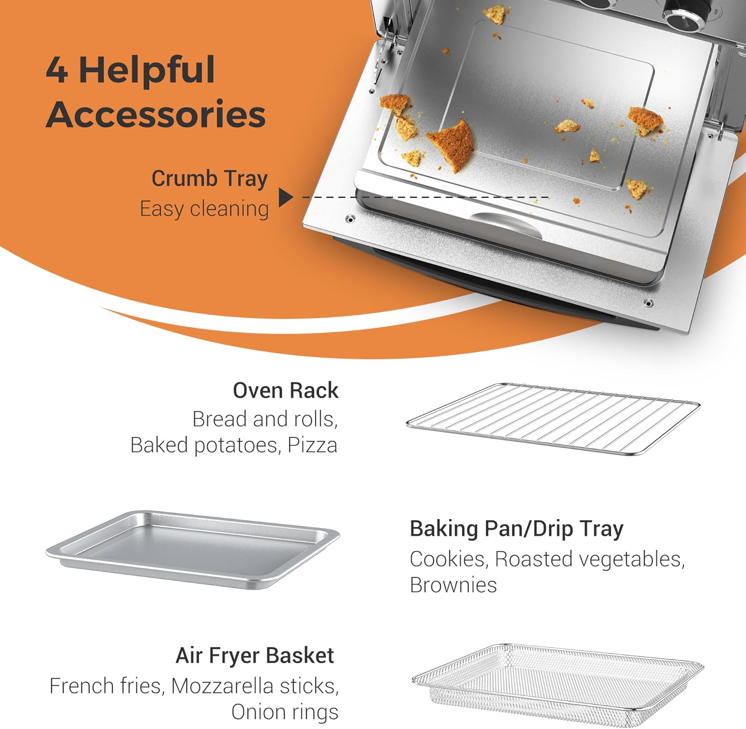 KitchenBoss Air Fryer Toaster Oven: 24.3QT/23L Airfryer with Warm, Broil, Toast, Bake, Air Fry 5-in-1 Functions, Knob Control 1700W Toaster Oven Countertop with 4 Accessories, Stainless Steel