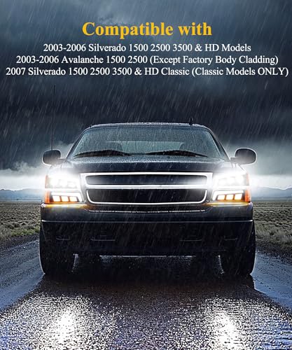 Partsam LED Headlights Assembly DOT Approved with Start-up Light DRL Sequential Turn Signal Hi/Low Sealed Beam Side Marker Lights Replacement for Silverado Avalanche 2003-2006