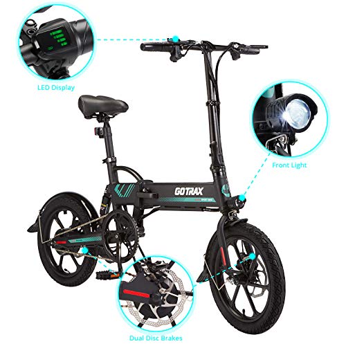 Gotrax EBE1 16" Folding Electric Bike, Max Range 25Miles(Pedal-assist1), 15.5mph by Peak 500W,Rear Suspension Commute Electric Bicycle for Adult/Teens