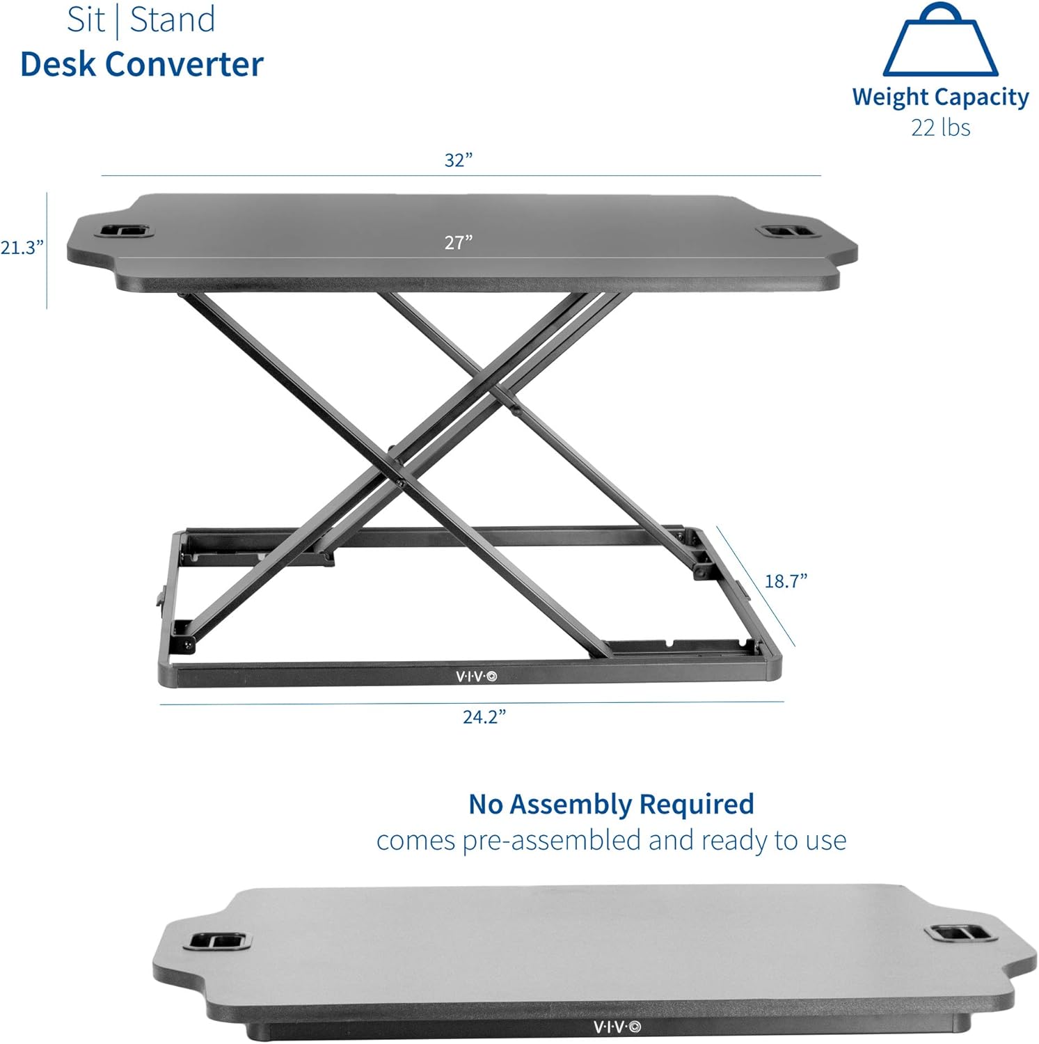 VIVO Single Top Height Adjustable 27 inch Standing Desk Converter, Sit Stand Tabletop Monitor Laptop Riser Workstation, Black, DESK-V000HB
