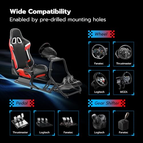 ARES WING Racing Simulator Cockpit with Monitor Mount and Seat, Formula and GT Sim Racing Cockpit Compatible with Fanatec, Thrustmaster, Logitech, Moza Racing Games on PS5, PS4, Xbox and PC