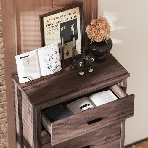 Retro American Country Style Wooden Dresser with 5 Drawer Storage Cabinet for Bedroom, Walnut