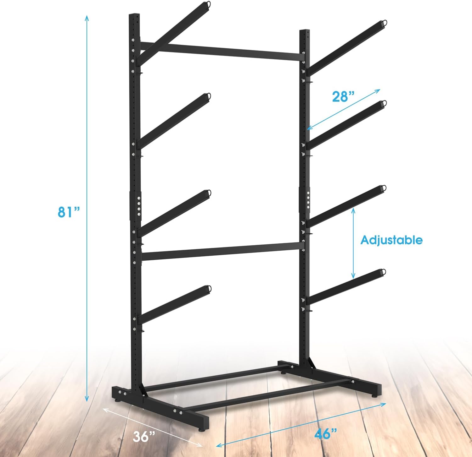 Adjustable Kayak Storage Rack, Freestanding Sup Storage Stand, Weatherproof Canoe Holder, Heavy Duty Paddleboard Bracket, Surfboard Bracket for Indoor, Outdoor, Garage, Shed, Dock (4 Levels)