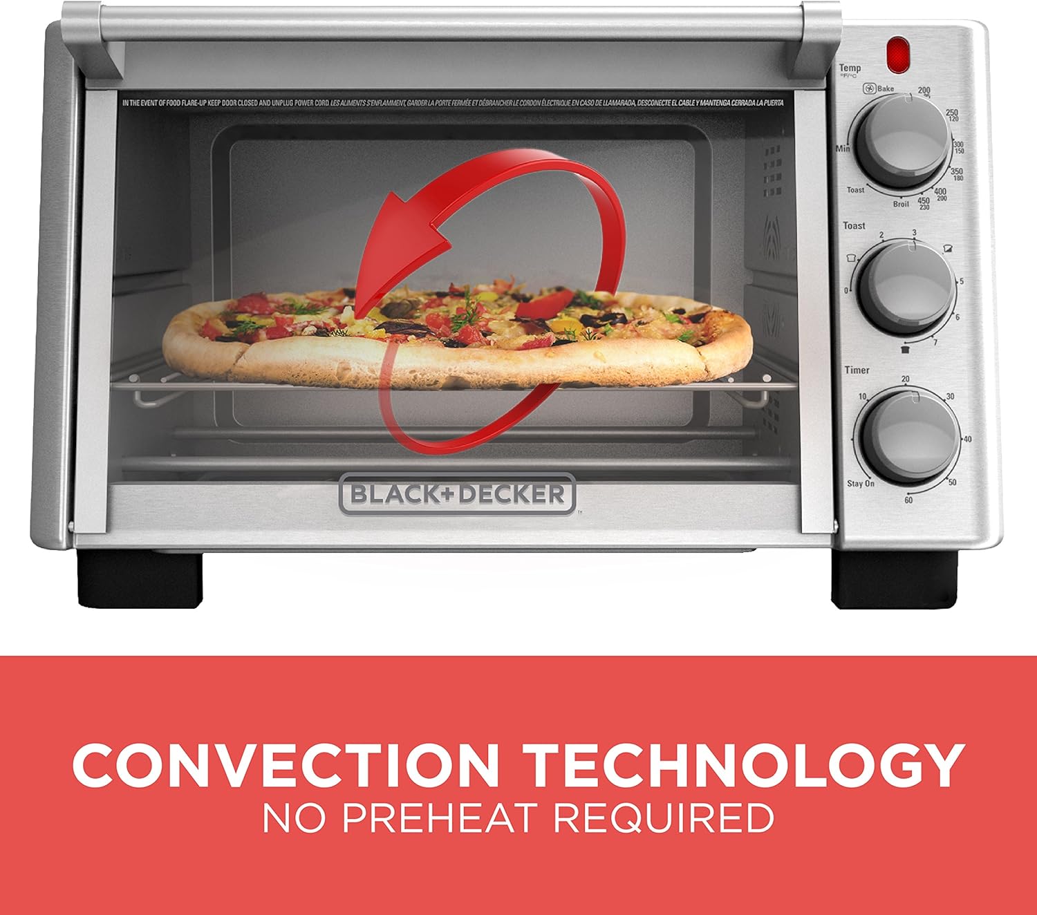 BLACK+DECKER 6-Slice Convection Countertop Toaster Oven, Stainless Steel/Black, TO2050S