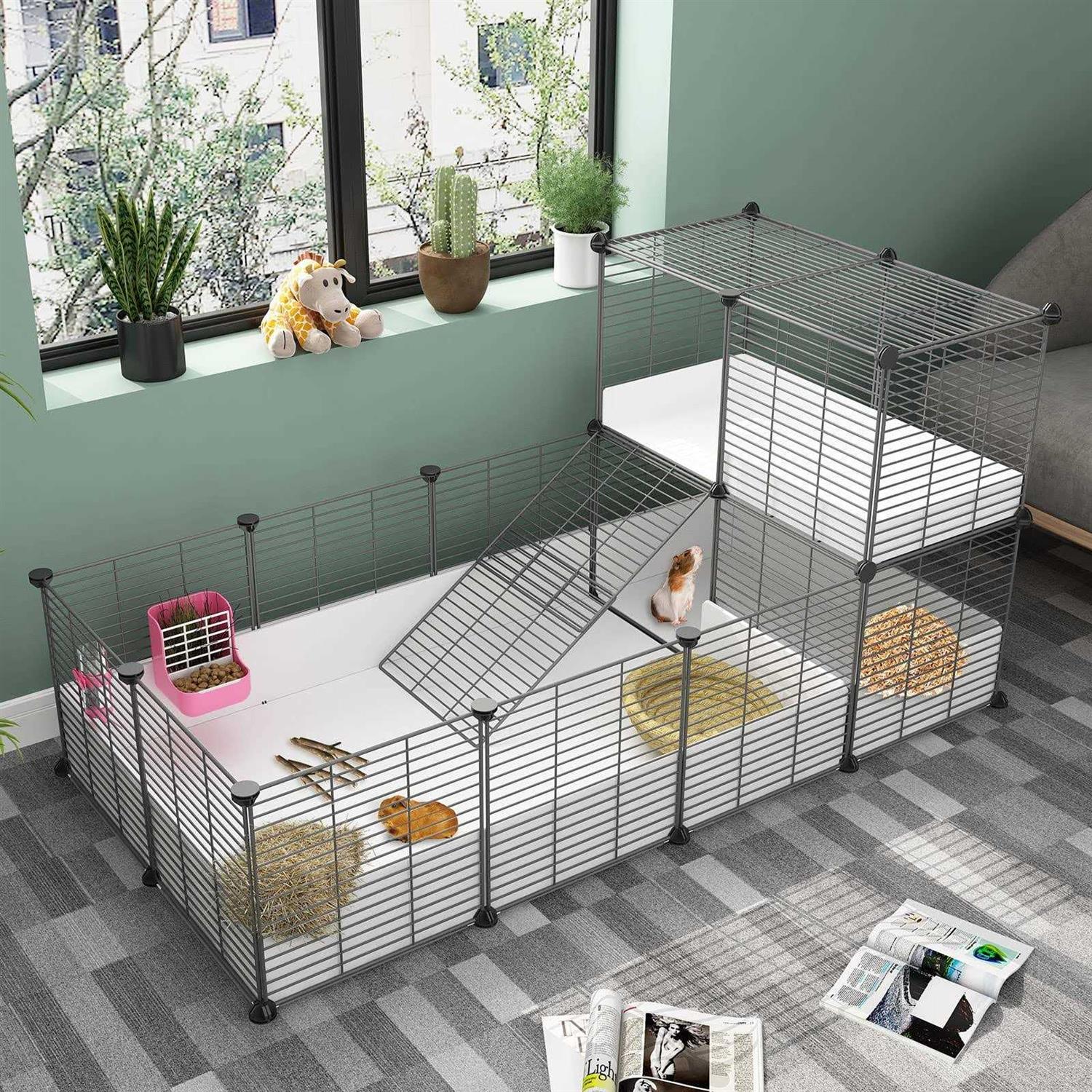 Eiiel Guinea Pig Cage,Indoor Habitat Cage with Waterproof Plastic Bottom,Playpen for Small Pet Bunny - Pet Supplies online store