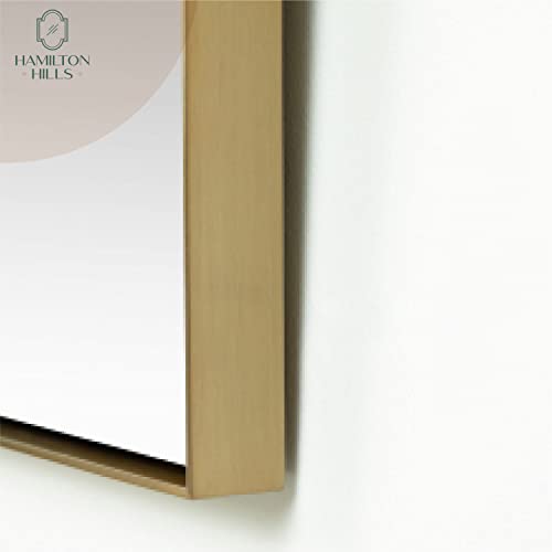 Hamilton Hills 24x36 inch Gold Metal Framed Rectangular Pivot Mirror for Wall | Beveled Frame Vanity Mirror Wall Decor | Wall-Mounted Bedroom, Bathroom Mirror with Hinges Brackets Included