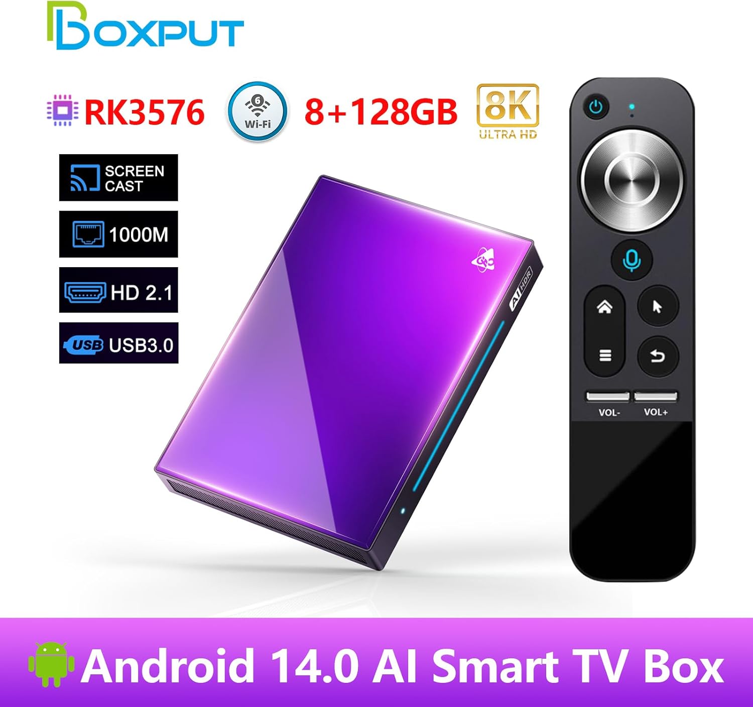 H96 MAX M9 AOSP Android TV Box 2024 8GB RAM 128GB ROM Android 14 TV Box RK3576 Octa-core WIFI6 2.4G/5G with 1000M Ethernet BT5.4 Buit-in AI NPU 6TOPS Support H.265 8K AV1 HDR Smart TV Box