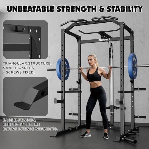 C1-V4 Power Cage, 2000LBS Squat Rack with LAT Pulldown, Multi-Function Weight Cage Strength Training Machine, Workout Cage with More Attachments for Home Gym Garage