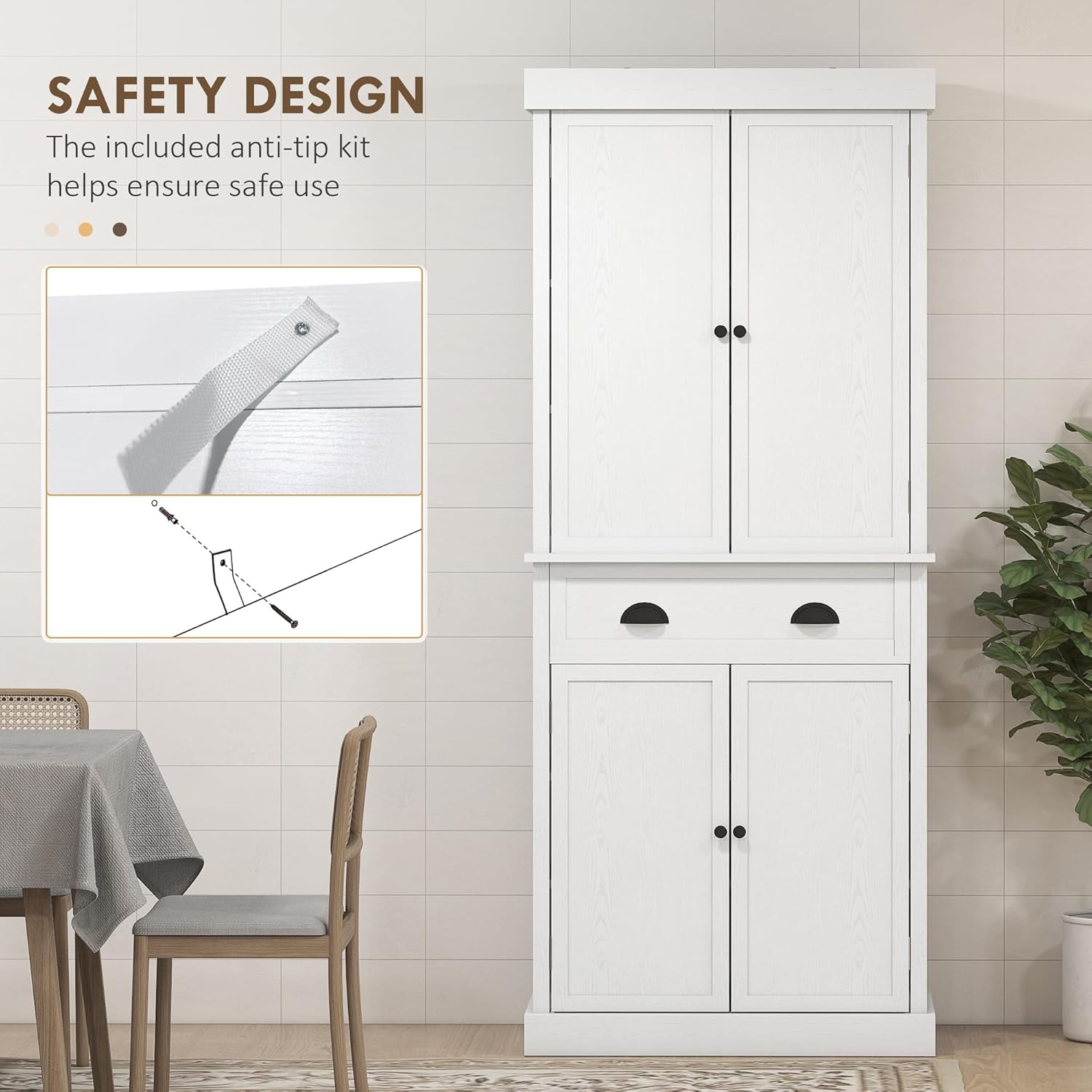 72.5" Height Kitchen Pantry Cabinet, Farmhouse Freestanding Storage Cupboard with 4 Doors, One Drawer, 3 Adjustable Shelves, Hutch Bar Cabinet for Dining Room, Bathroom, Kitchen