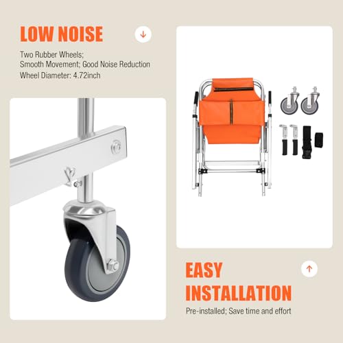 EMS Stair Chair Foldable Stair Chair Lift Ambulance Medical Lift with 2 Wheels Portable Stair Lift Chair with 2 Adjustable Straps for Elderly, Disabled 350 lbs Load Capacity (Orange)