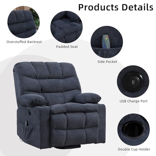 Phoenix Home Large Power Lift Recliner with Massage and Heat for Elderly, Heavy Duty & Safety Motion Reclining Mechanism, Ergonomic Electric Wider Chair with USB Port, 2 Hidden Cup Holders, Brown