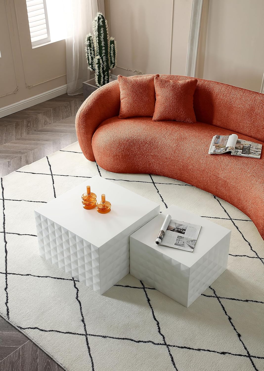 102'' 5 Seater Boucle Sofa Modern Sectional Half Moon Leisure Couch Curved Sofa Teddy Fleece Orange
