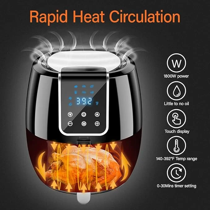 Open Box Iconites 6-in-1 Air Fryer 7Qt/6.5L Smart Electric Hot Airfryer AF1201K - BLACK