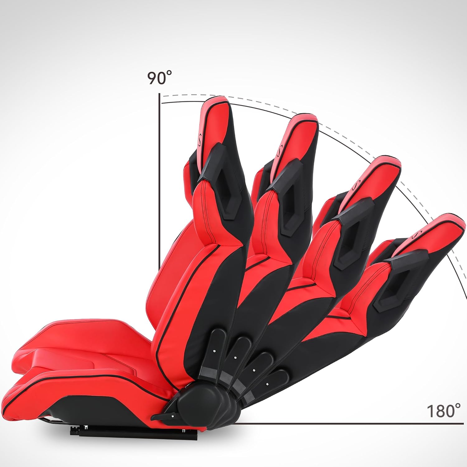 MAROUTE 1 Piece Universal Racing Seats with Dual Lock Sliders, PU Leather, Racing Bucket Seats, 23.6"×19.7"×37.4", Red+Black Stitching Racing Seat, Passenger Side