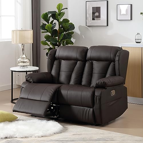 AHMED Home Theater Seating, Recliner Chair with USB Ports and Cup Holders, Faux Leather Recliner Sofa Set with Hidden Arm Console Storage, Ambient Lighting, Black