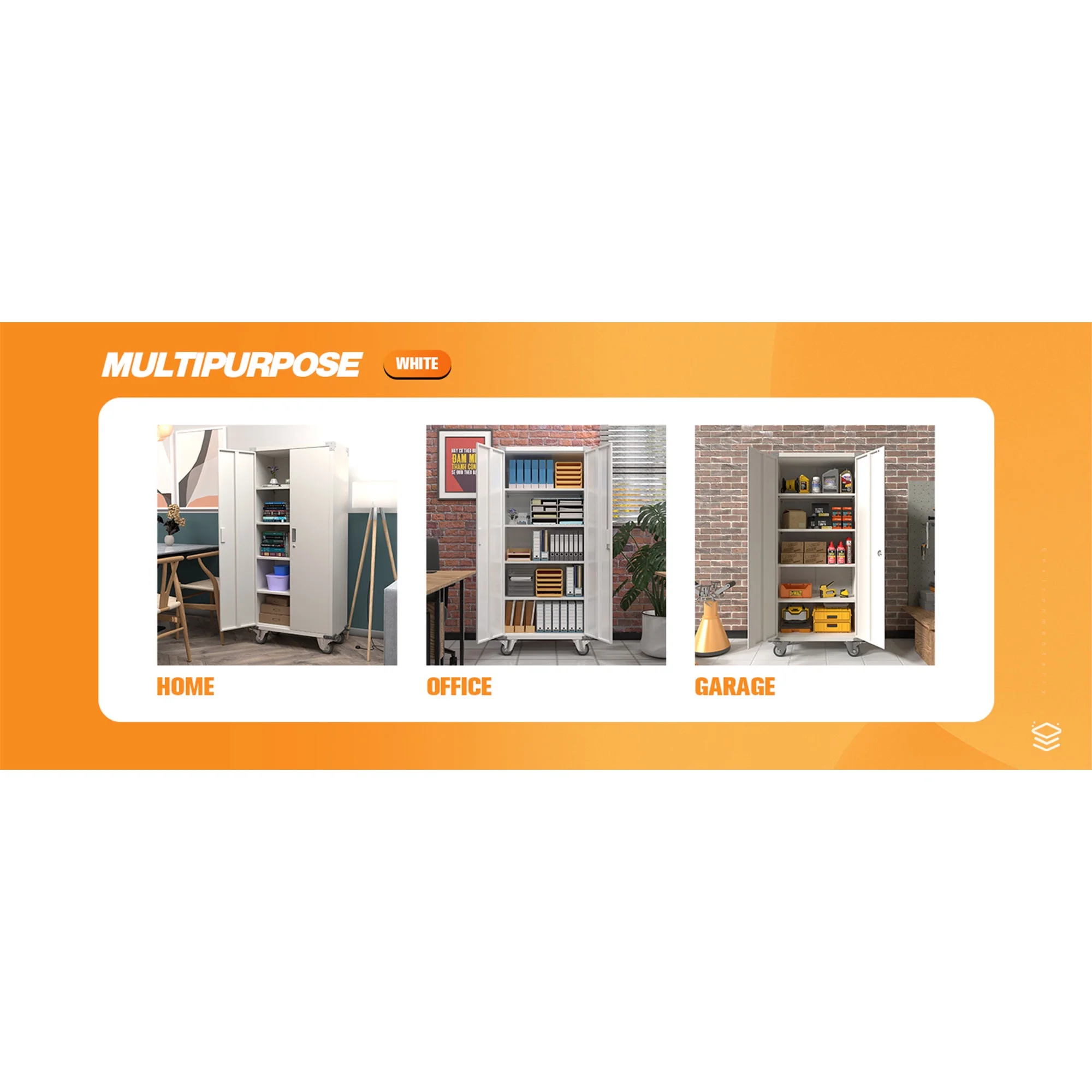 AOBABO 72” Locking Metal Garage Storage Cabinet w/Wheels & Pegboards, White