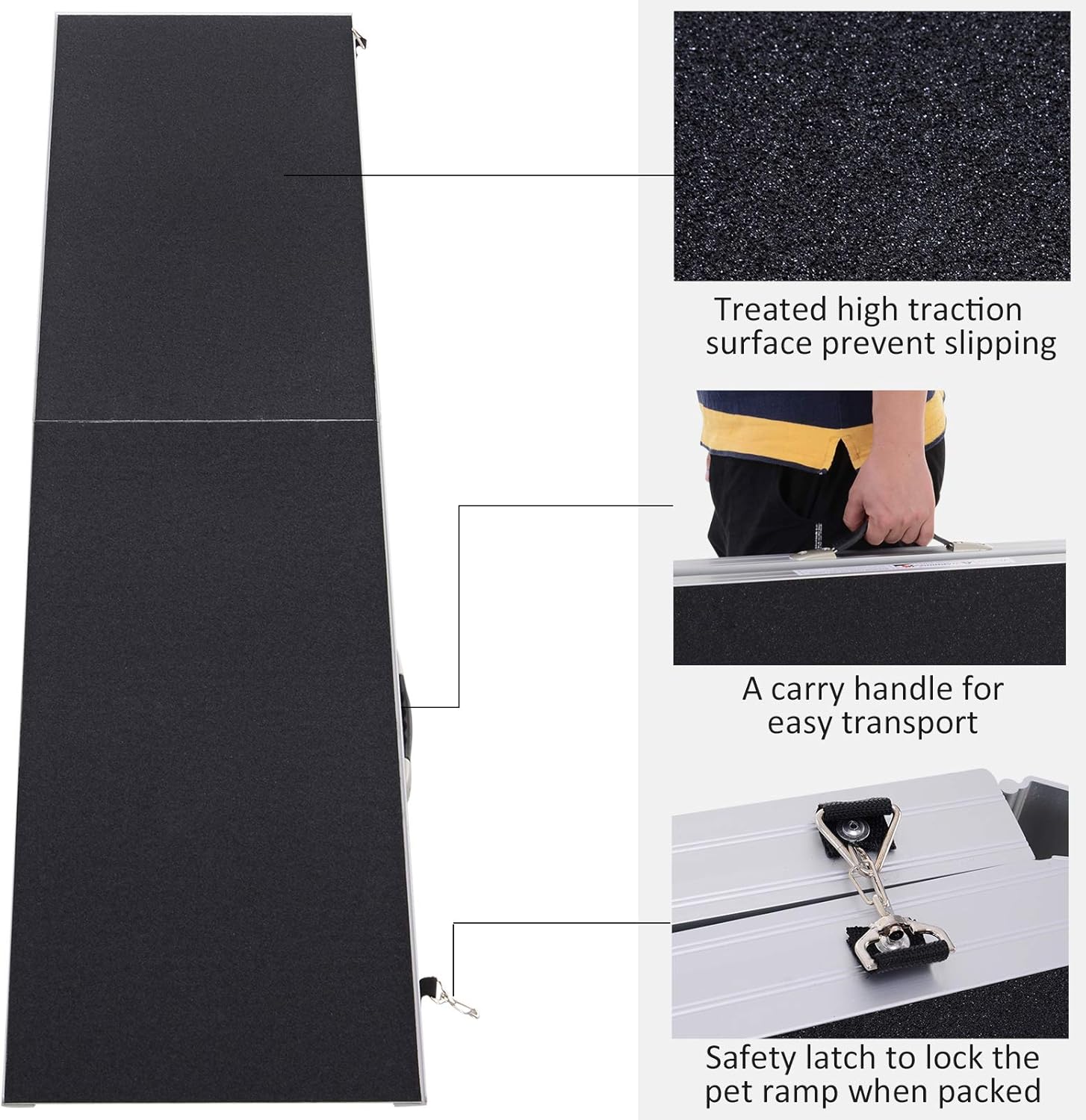 PawHut 96" Portable Bi-Fold Folding Vehicle Pet Ramp for Large Dog or Animals with Safety Lock & Convenient Carry Handle
