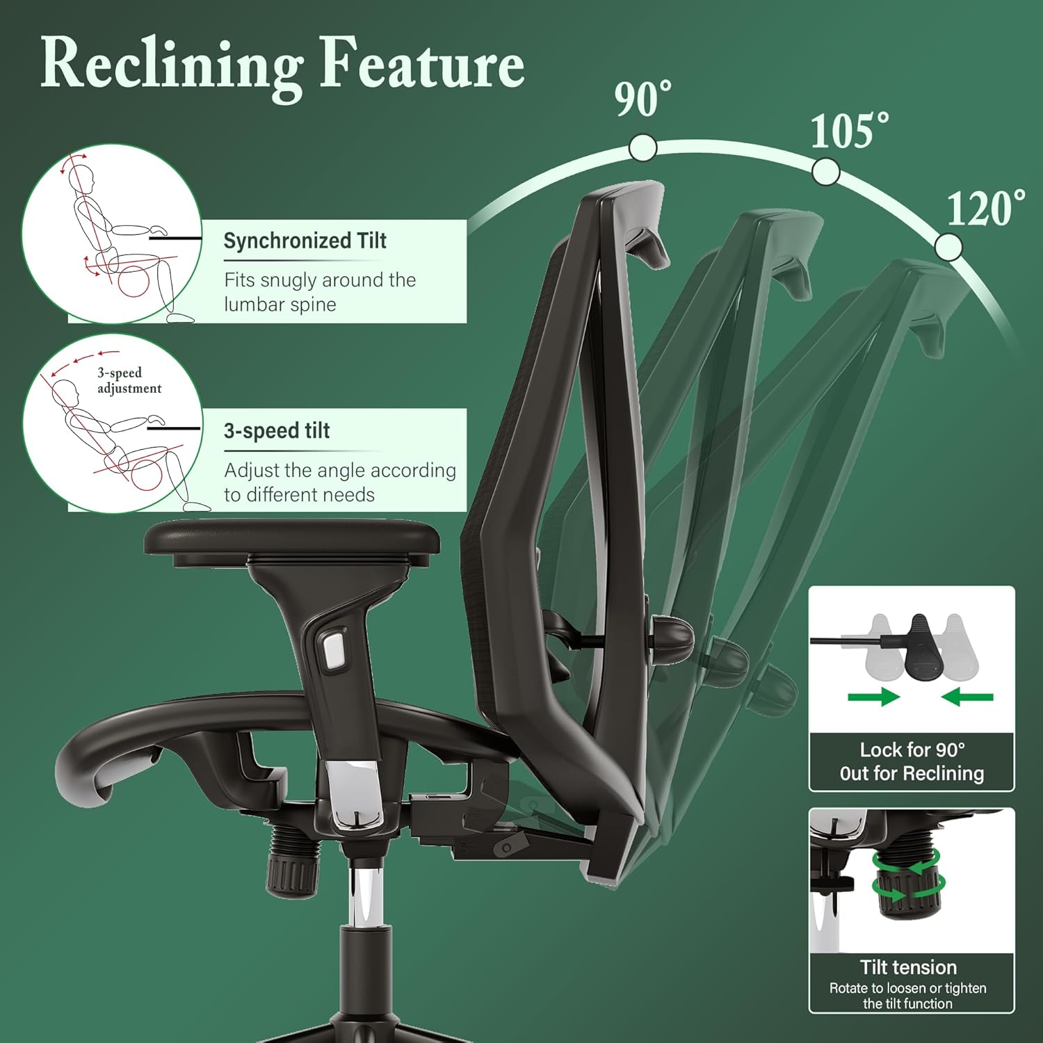 K095 Executive Office Chair,Big and Tall Ergonomic Office Desk Chair with Adjustable Lumbar Support,3-D Arms,High Back Home Office Chairs,Wide Seat and Tilt-Function,Swivel Mesh Office Chair