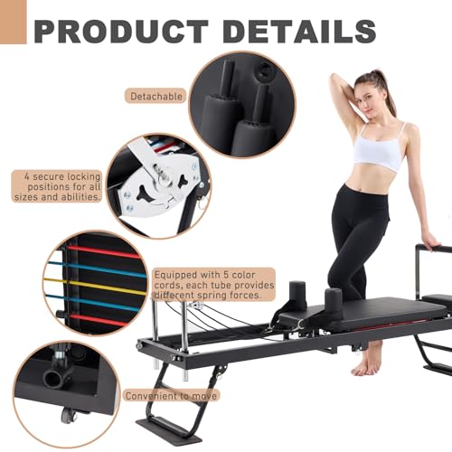 Pilates Reformer Machine Home Indoor Workout Machine，Foldable Pilates Reformer Equipment for Home Gym Cardio Fitness -Up to 250 lbs Weight Capacity-Personal Indoor Sport Apparatus-Birthday Gift
