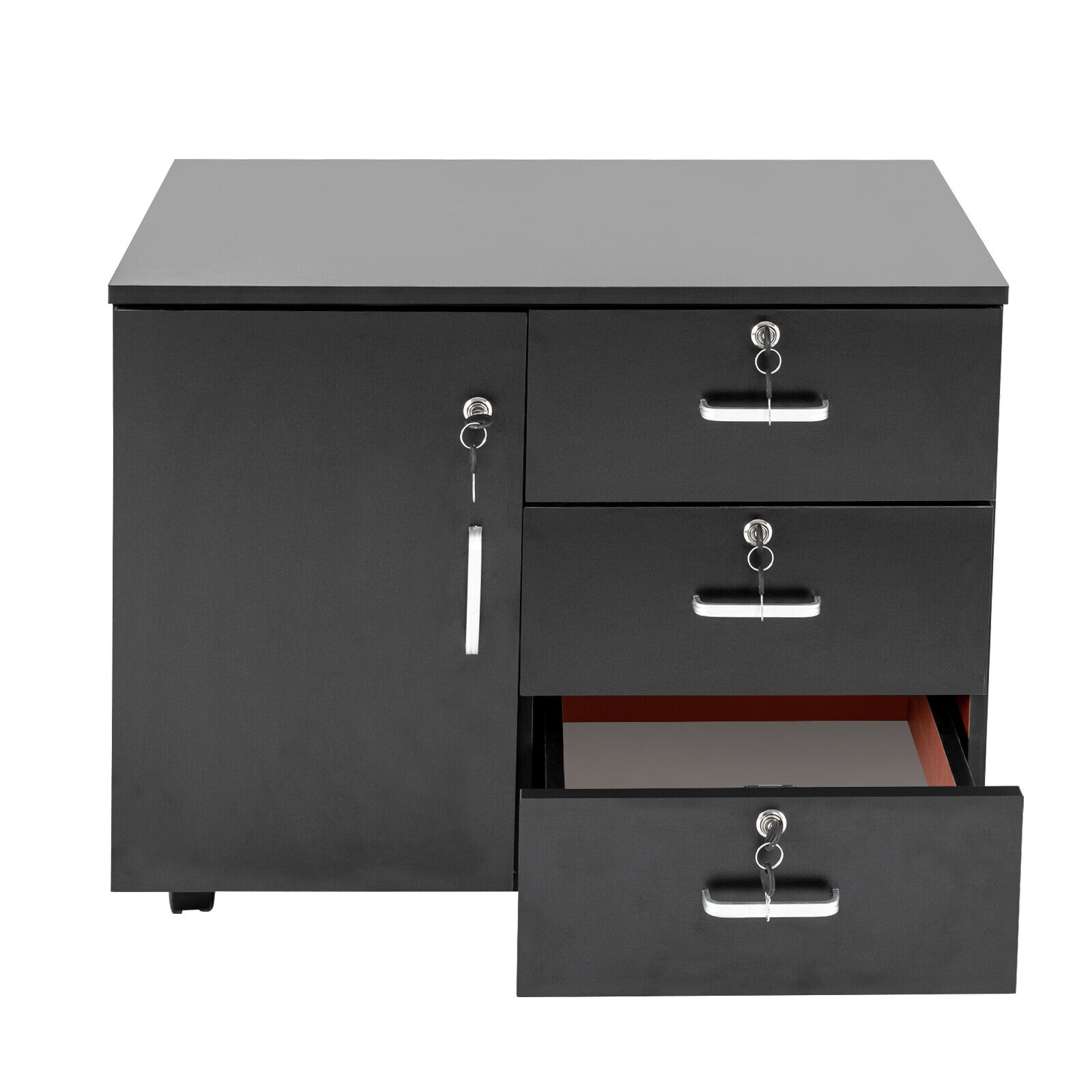 3-Drawer MDF Dresser Chest with Door Mobile File Storage Cabinet Printer Stand