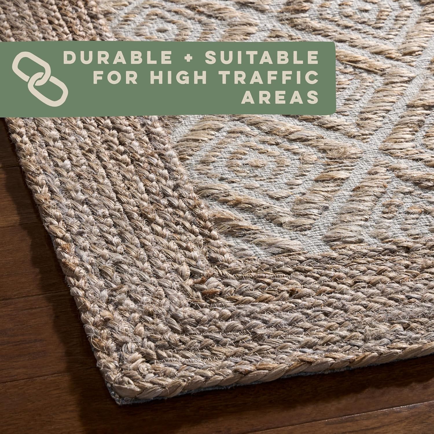 TOWN & COUNTRY TERRA Nalani Textured Diamond Hand-Knotted Flatwoven 100% Natural Jute Area Rug, Brown, 6'x9'