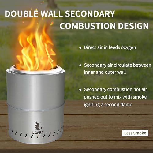 Silver Portable Solo Stove Bonfire with Removable Ash Pan,Firepits with Bottom Vents,19 Inch Smokeless Firepit Outdoor by Wood or Pellet Burning,for Outside Patio and Camping,Stainless Steel