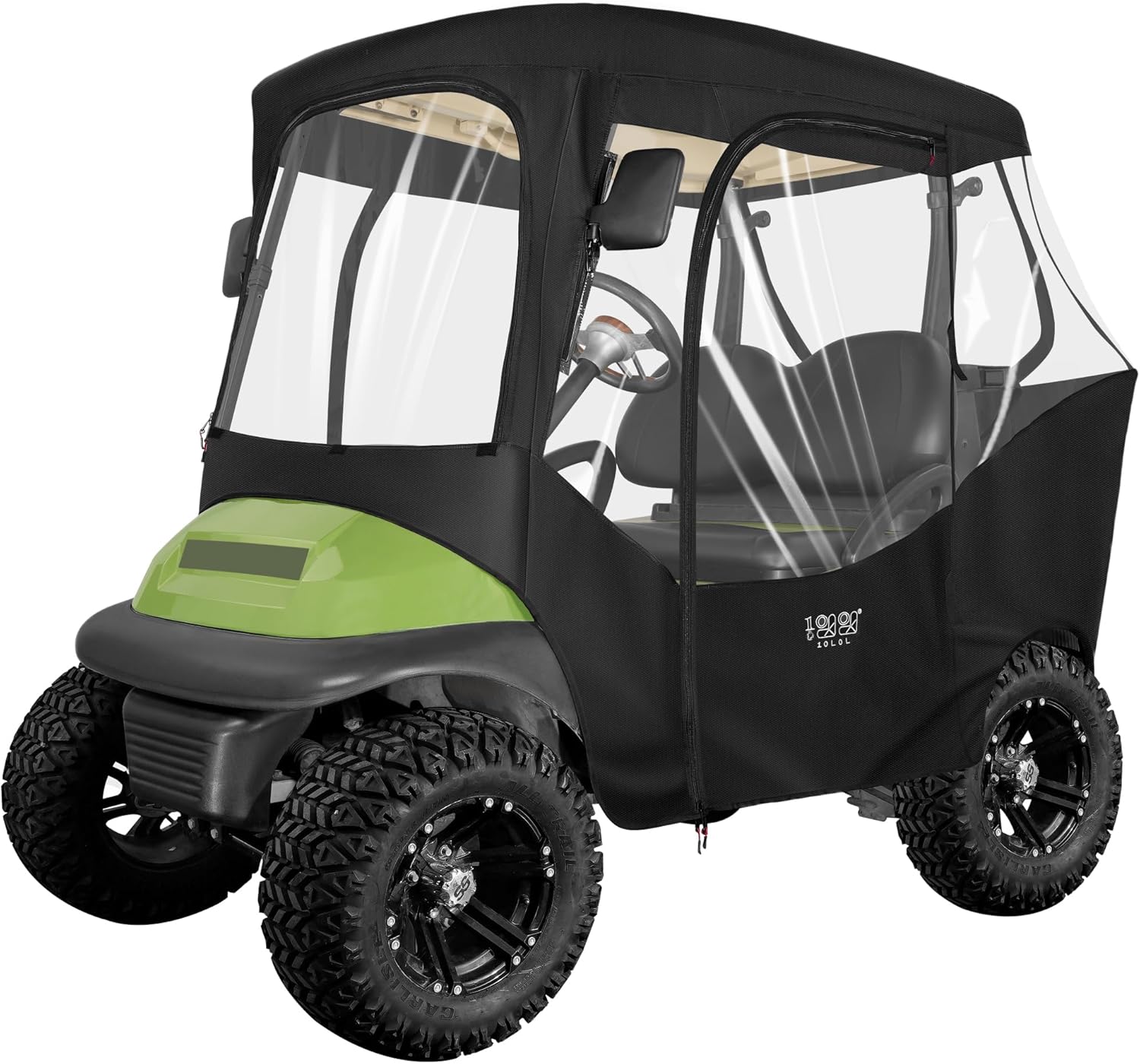 10L0L 2 Passenger Golf Cart Enclosures Cover for Club Car DS & Precedent, All Weather Windproof Waterproof Rain Cover, 4-Sided Clear Window & Roll-up Zipper Door - Black