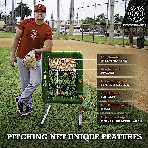 ALAGPRO® The Original 9 Hole Pitching Net with Strike Zone Pocket | Pitching Target for Baseball & Softball Pitchers