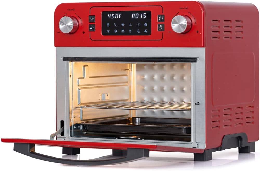 Deco Chef TQAIRRED 24QT Stainless Steel Countertop Toaster Air Fryer Oven Red (Renewed)