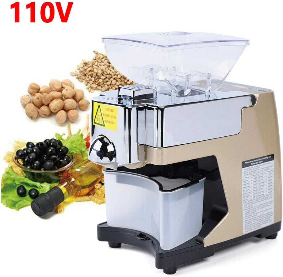 Oil Press Machine for home, 110V 450W Hot & Cold Oil Press, Fully Automatic Oil Extractor, Stainless Steel Nut Oil Press Machine, w/Voice Prompt for Commercial Home