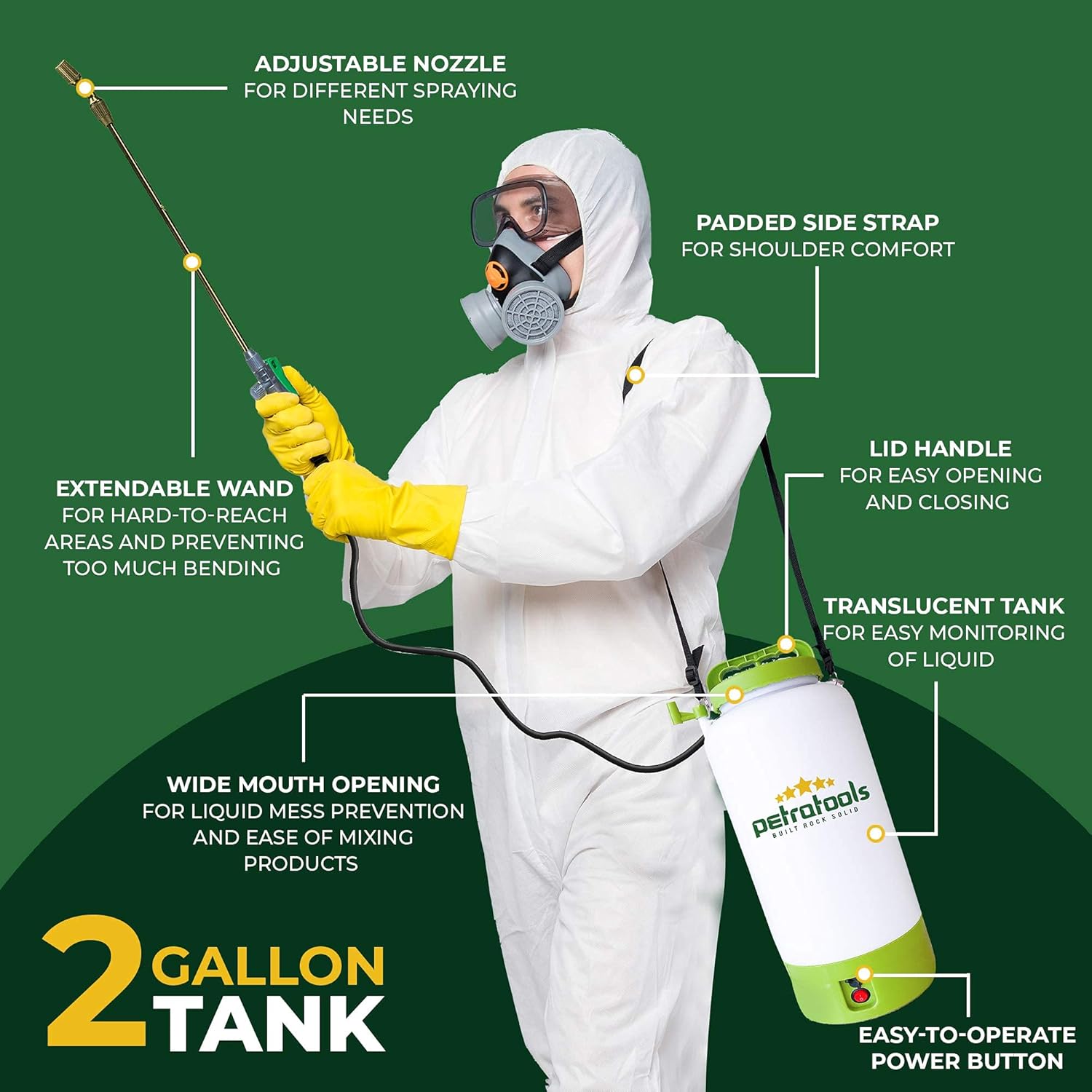 PetraTools 2 Gallon Battery Sprayer - Ultra Convenient Battery Powered Sprayer, Garden Sprayer & Weed Sprayer with Easy-to-Carry Strap, Electric Sprayer & Yard Sprayer with Long-Lasting Battery Life Pack of 2